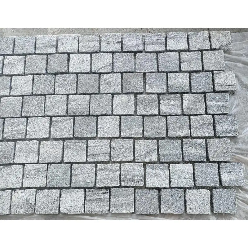 SHIHUI Old Quarry Fantasy Granite Cube Brick Pattern Flamed Surface Natural Split Edge Paving Stone Pavers Mesh Cobblestone