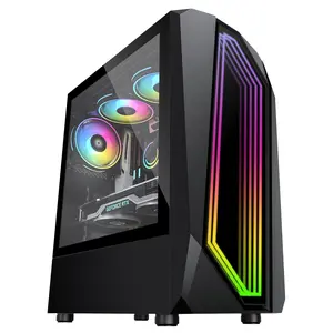 Capa de computador, painel lateral de vidro temperado para jogos em computador mini-itx/micro atx/atx com luz rgb e fãs