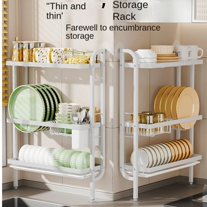 Égouttoir de cuisine <span class=keywords><strong>vertical</strong></span> moderne à trois niveaux en métal de haute qualité, écologique, grande capacité, organisateur mural pour la vaisselle - Product Image 1
