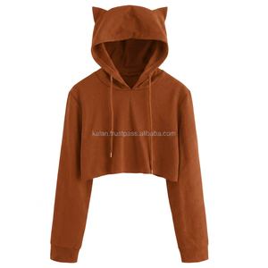 Wholesale Custom Women's 100% Cotton Hooded Pullover Sweatshirt KFHW05 Crop Top Girls Hoodie for Winter - Product Image 4
