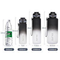Bouteille d'eau de sport de motivation en Tritan givré Ombre personnalisée en plastique droit portable 1000ml sans BPA avec marqueur de temps