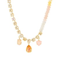 Collier pendentif élégant en pierre naturelle et zircon, plaqué or 18 carats, avec perles de pierres précieuses, pour femmes