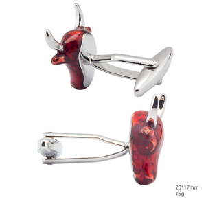 Chemise de costume d'affaires français écologique en alliage de cuivre élégant tête de taureau rouge bijoux boutons de manchette hommes boutons de manchette pour chemise <span class=keywords><strong>homme</strong></span> - Product Image 4