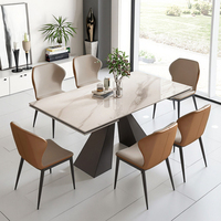 Juego de Comedor Moderno de Lujo con Mesa Extensible de Piedra Sinterizada y Madera de Pino Reciclada, Muebles de Bar Chinos para el Hogar y Hoteles