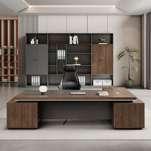 Bureau de direction en bois en forme de L minimaliste de luxe pour PDG, patron, bureau, bâtiment, espace de travail moderne haut de gamme - Product Image 4