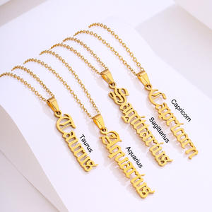 Collar del zodiaco inglés antiguo, horóscopo, signo de estrella de nacimiento, letra, astrología, constelación, collar de acero inoxidable - Product Image 2