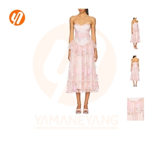 Nouvelle Robe Fille Printemps-Été 1876 à Imprimé Floral, Bretelles Bandeau, Sans Manches, Taille Ample, Détails en Dentelle Smockée, <span class=keywords><strong>Jupe</strong></span> à Volants - Product Image 3