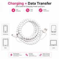 Câble de charge pour téléphone à perles blanches 4 en 1, cordon de charge multi-connecteurs, câble de transfert de données USB Type C pour iPhone Android