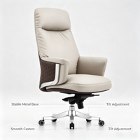 Fauteuil de Direction Ergonomique Moderne et Confortable en Cuir Véritable Marron, Pivotant, avec Accoudoirs, Chaise de Bureau pour PDG et Dirigeants, Structure en Aluminium, Style Aile