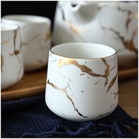 Service à thé de luxe fait main avec design en marbre blanc comprenant un pot en céramique de 40 oz 4 tasses à thé en céramique de 8 oz plateau de service en bois