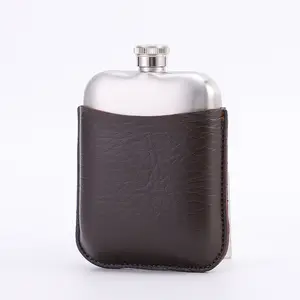 Giáng sinh Quà Tặng và cắm trại 6oz thép không gỉ PU Da Hip Flask Bộ quà tặng cho nam giới phù rể Quà Tặng