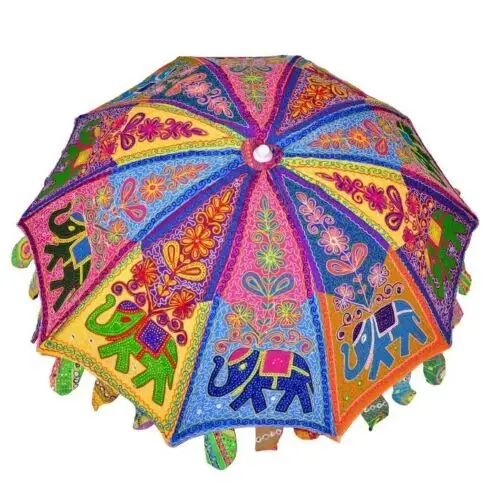 Открытый солнцезащитный зонт для патио, 70 дюймов, вышитый павлином мандала, садовый 2023, новый индийский хлопковый античный зонтик с ручной печатью