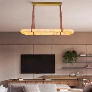 Lampe suspendue en cuir minimaliste moderne Anneau de suspension en marbre Lustre en cuivre d'albâtre naturel - Product Image 3