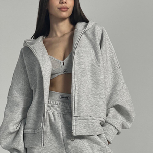 Ensemble de survêtement pour femmes avec veste à capuche zippée à manches longues et pantalon de survêtement ample pour la course à pied, le fitness et l'entraînement en extérieur - Product Image 5