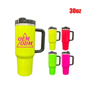 Customized laser engraved logo design reusable adventure 30oz 40oz H2.0 Neon Collection Travel Tumbler with handle and straw