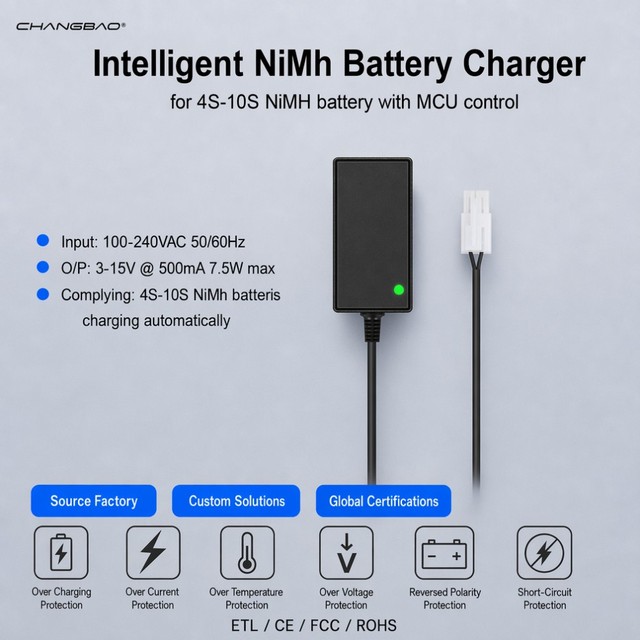 Microcontroller Ni-Mh Ni-Cd Battery Pack Charger 4.8V 6V 7.2V 8.4V 9.6V 10.8V 500mA Automatic Intelligent NiMh Battery Charger