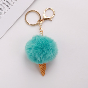 Llavero de peluche suave con forma de cono de helado, de piel sintética de conejo Rex, venta al por mayor, dijes peludos bonitos - Product Image 1