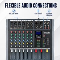 ET-60SUSB Mini table de mixage audio 8 canaux USB MP3 avec égaliseur 3 bandes et alimentation fantôme 48V pour l'enregistrement à domicile, le streaming en direct et les podcasts