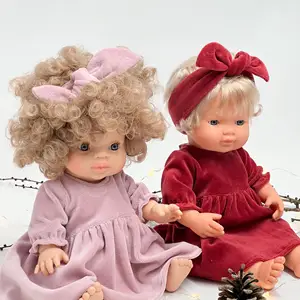 בובות miniland קטיפה שמלה רכה מוצק 15 אינץ 'בובה חג המולד מברשת ורוד שמלה אדומה עם ראש
