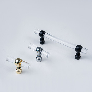 Acrylic Cabinet Handle Transparent Crystal Bar Shape <b>Drawer</b> <b>Pull</b> Minimalist Design Zinc Alloy Plating Durable Furniture Hardware - Product Image 1