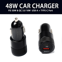 Chargeur de voiture HNT 48W 2 ports QC+PD, charge rapide, charge rapide Type-C USB, matériau ignifuge pour iPhone 16/15/14/13 Pro Max