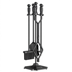 Wrought Iron Fireplace Tool <b>Set</b> with Stand 5 Piece <b>Poker</b> Tongs Shovel Brush <b>Set</b> - Product Image 3