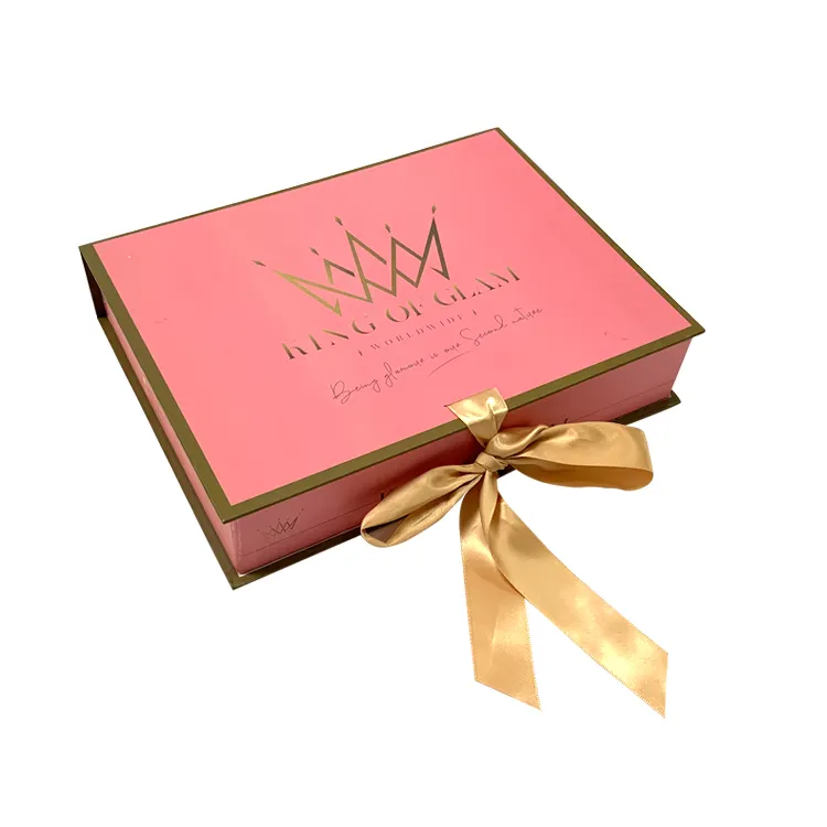 Luxury Custom Logo Pink Paper Collapsible Cardboard Foldable Human Weave Bundles Gift Box Hair Extension Packaging