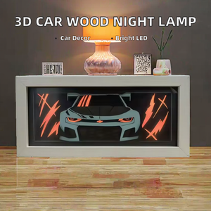 Lampe <span class=keywords><strong>de</strong></span> chevet LED rectangulaire moderne <span class=keywords><strong>de</strong></span> taille moyenne avec impression laser 3D en forme <span class=keywords><strong>de</strong></span> voiture, cadre en bois, colorée, alimentée par USB, pour la décoration <span class=keywords><strong>de</strong></span> la maison et <span class=keywords><strong>de</strong></span> la chambre - Product Image 2