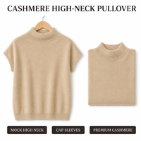 Pull en cachemire personnalisé pour femme, col haut, manches courtes, tricot côtelé, respirant