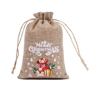 10*15cm Christmas Series Eco-Friendly Custom Drawstring Jute Linen Burlap Children Gift Package <b>String</b> <b>Bag</b> - Product Image 3