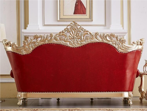 Italienische klassische Luxus rot echtes Leder Wohnzimmer möbel Massivholz Struktur Goldfolie Hand Carving <span class=keywords><strong>Sofa</strong></span> - Product Image 3