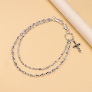 Chaîne de pantalon double couche à motif croisé, style européen et américain, chaîne de taille argentée, accessoire décontracté pour homme, style urbain - Product Image 3