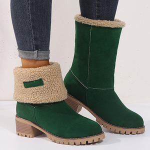 Femmes mi-mollet bloc <span class=keywords><strong>talon</strong></span> fourrure doublé hiver <span class=keywords><strong>bottines</strong></span> motif solide chaud sans lacet fermeture hauteur augmentant le Style mi-chausson - Product Image 3