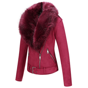 Nuova Collezione 2026: Giacca da Moto in Pelle Scamosciata con Cappuccio in Pelliccia per Donna, Elegante e Traspirante - Product Image 5