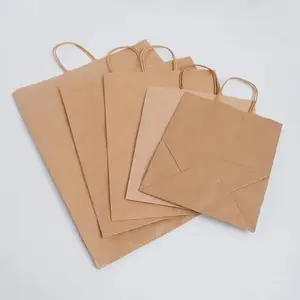 Индивидуальные персонализированные небольшие бумажные подарочные пакеты для вечеринок, коричневые пакеты из крафт-бумаги с ручками