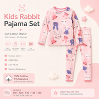 Ensemble de pyjama pour enfants avec imprimé lapin, coton et élasthanne, vêtements de nuit pour filles, manches longues, vêtements de détente, doux et respirant, personnalisable, OEM, étiquette privée
