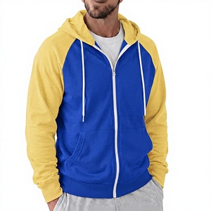 Venta Directa de Fábrica OEM, Sudadera con Capucha para Hombre, 100% Algodón, 300 GSM, Ligera, con Bloques de Color, Manga Larga Raglán, con Cierre - Product Image 1