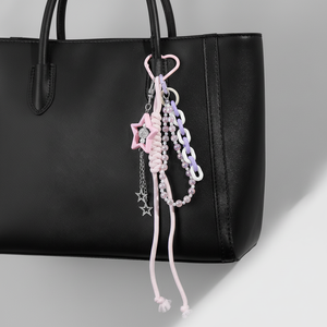 Llavero de Cuerda Tejida con Cuentas de Cerámica Suave, Estilo de Dibujos Animados, Multicolor, con Diamantes, Estrellas y Bolas, Colgante para Bolso, Hecho de Acrílico - Product Image 1