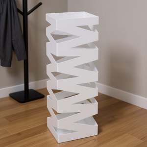 Portaombrelli e Bastoni da Passeggio Moderno in Metallo Bianco, Design a Scatola Quadrata Autoportante da 19,1 Pollici - Product Image 2