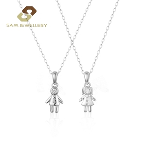Precioso Collar de Plata de Ley 925 con Colgante de Muñecas de Pareja, Diamante Cultivado en Laboratorio, Niño y Niña, Bonito Regalo de Joyería para Mejores Amigos - Product Image 1