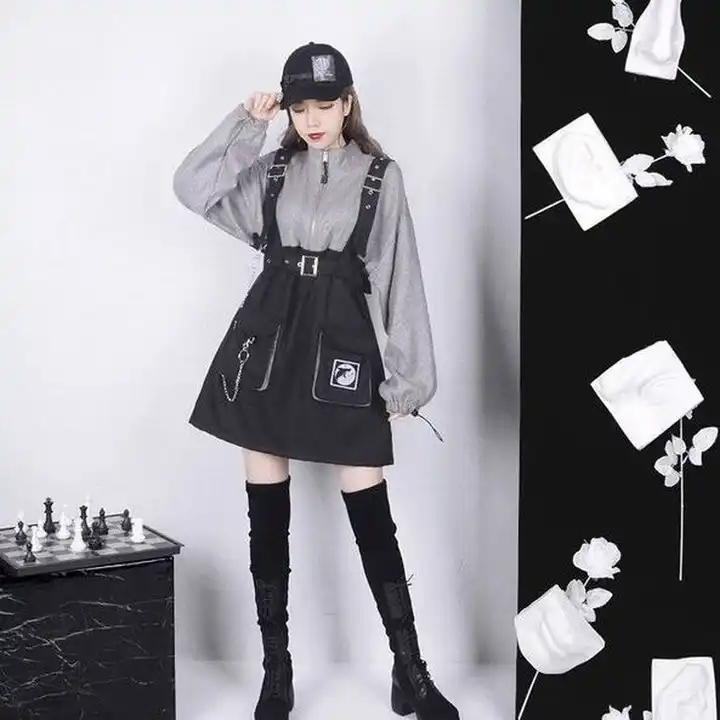 Gothic Punk Mini Dress Women Streetwear