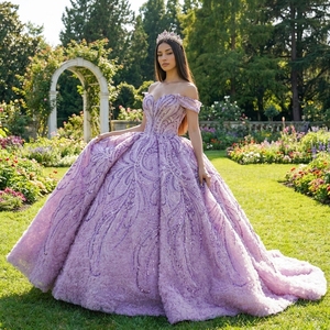 Dy6948 Purple Floor-Length Satin Ball Gown Luxury <b>Sequin</b> Embroidery Quinceanera Dress Princess Party Prom Custom for - Product Image 1