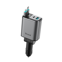 OEM ODM Kabel Ganda 80cm 129W Pengisi Daya Mobil Retractable 4 in 1 Pengisi Daya Cepat Pengisi Daya Ponsel Mobil Tampilan Tegangan Pengisi Daya Mobil PD PPS