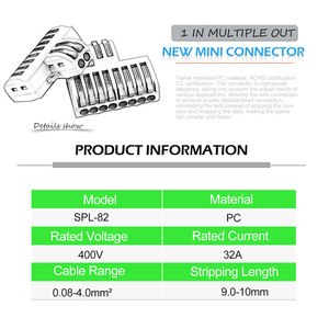 8 में <span class=keywords><strong>2</strong></span> बाहर लीवर कॉम्पैक्ट तार कनेक्टर्स बट टर्मिनल ब्लॉक में ब्याह तारों पुश-केबल कनेक्टर के लिए इस्तेमाल किया ऑनलाइन 28-12 AWG - Product Image 4