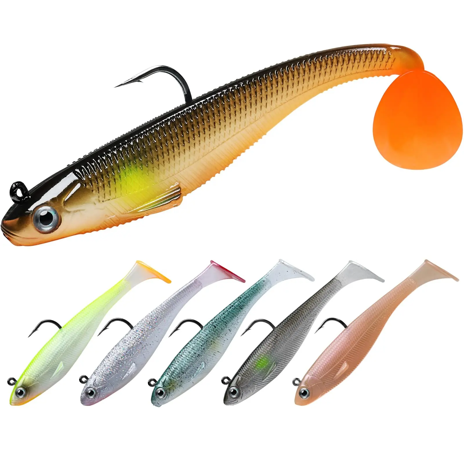 Truscend pike carp pre rigged jig head soft paddle tail plastic artificial fishing lures bait for bass trout