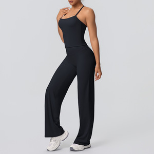 Conjunto Deportivo <span class=keywords><strong>de</strong></span> Pantalones <span class=keywords><strong>de</strong></span> Pierna Ancha y Cintura Alta <span class=keywords><strong>para</strong></span> Mujer, Ropa <span class=keywords><strong>de</strong></span> <span class=keywords><strong>Entrenamiento</strong></span> Elástica y Suave como la Mantequilla, Conjuntos <span class=keywords><strong>de</strong></span> Pilates con Logotipo Personalizado - Product Image 4