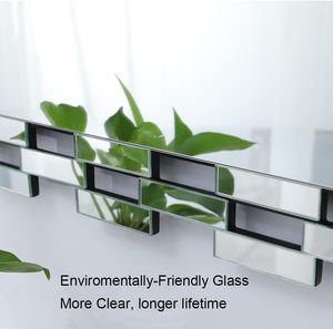 Modern 3D <b>Rectangular</b> Wooden Wall <b>Mirror</b> Sticker Silver/Brown 4mm Thick USB Light in Trend Brand for Living Room Hanging Decor - Product Image 3
