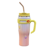 Gobelet isotherme portable en acier inoxydable de 40 oz avec poignée et paille, isolation sous vide, pour sport et camping, peinture dégradée, maintien thermique 6-12 heures