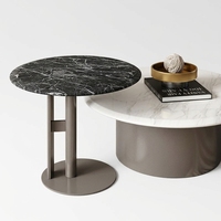 Table basse gigogne avec plateau en placage de marbre 3D résistant aux rayures, base en métal, table ronde gain de place pour la décoration de la maison