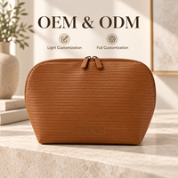 Pochette de maquillage en cuir PU imperméable avec logo personnalisé, grande capacité, organiseur de cosmétiques de voyage avec porte-pinceaux, fermeture éclair, trousse de toilette